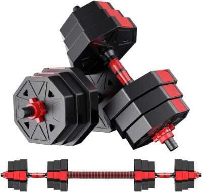 調整可能なダンベル、3-in-1、22ポンド(10 kg)、44ポンド(20 kg)、66ポンド(30 kg)、88ポンド(40 kg)、2セット、バーベルに転換可能、無臭の素材、サイレント
