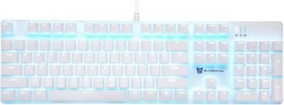 Merdia メカニカル ゲーミング キーボード 全 104 キーボード US レイアウト USB 有線キーボード LED バックライト付き (Temaxis – ホワイト)