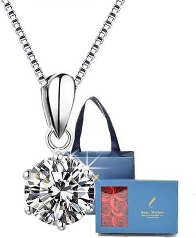 エンジェルズクローゼットの女性ネックレス、ジュエリー、1.0 ct（1.0 ct）モイサナイトネックレス、ペンダント、925シルバー、5層プラチナコーティング、誕生日、ギフト、お祝い、ギフト、結婚式、パーティー、ギフトボックス、