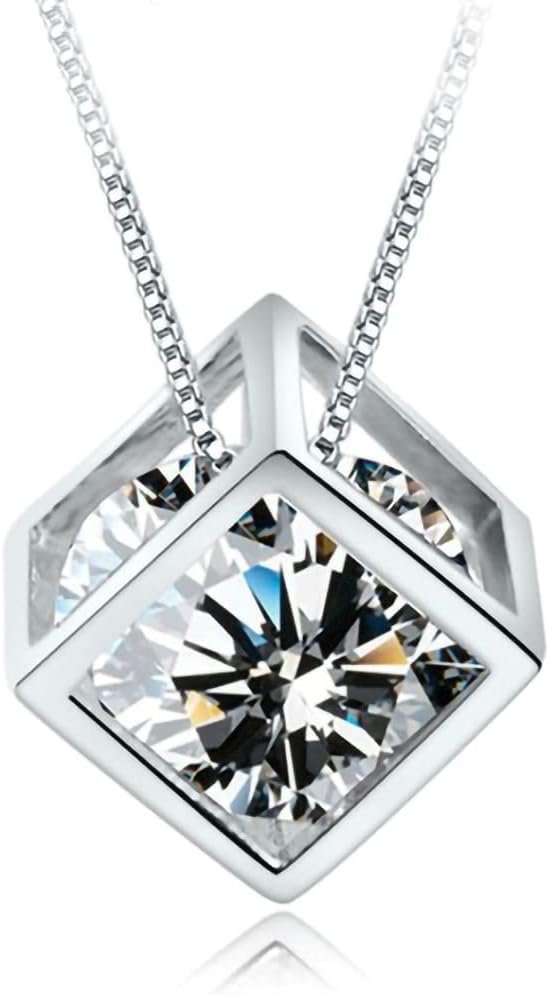 グラムジュエリーレディースキューブキューブネックレス、プラチナ仕上げ、低アレルギー性、キュービックジルコニア、925シルバー、プレゼント、ガールフレンド、スターリングシルバー、キュービックジルコニア