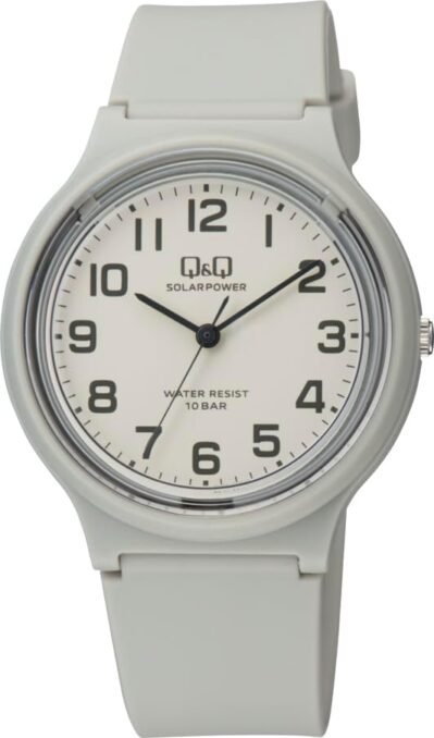 [シチズン Q&Q]アナログ ソーラーウォッチ 10気圧防水 ウレタンストラップ グレー クラシック