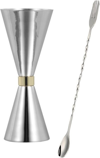 BTTIME 30ml/45mlジガーカップ2つの段階的オンスカップステンレススチールカクテルスプーン26cmダブルヘッドカップバーテンダーバーウェアカクテルツールセット