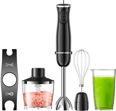Turelar ハンドブレンダー マルチスティックブレンダー 離乳食 アイスクラッシャー フードプロセッサー 泡立て器 電動 スリム コンパクト フードミキサー ハンディミキサー アタッチメント ブラック 5個