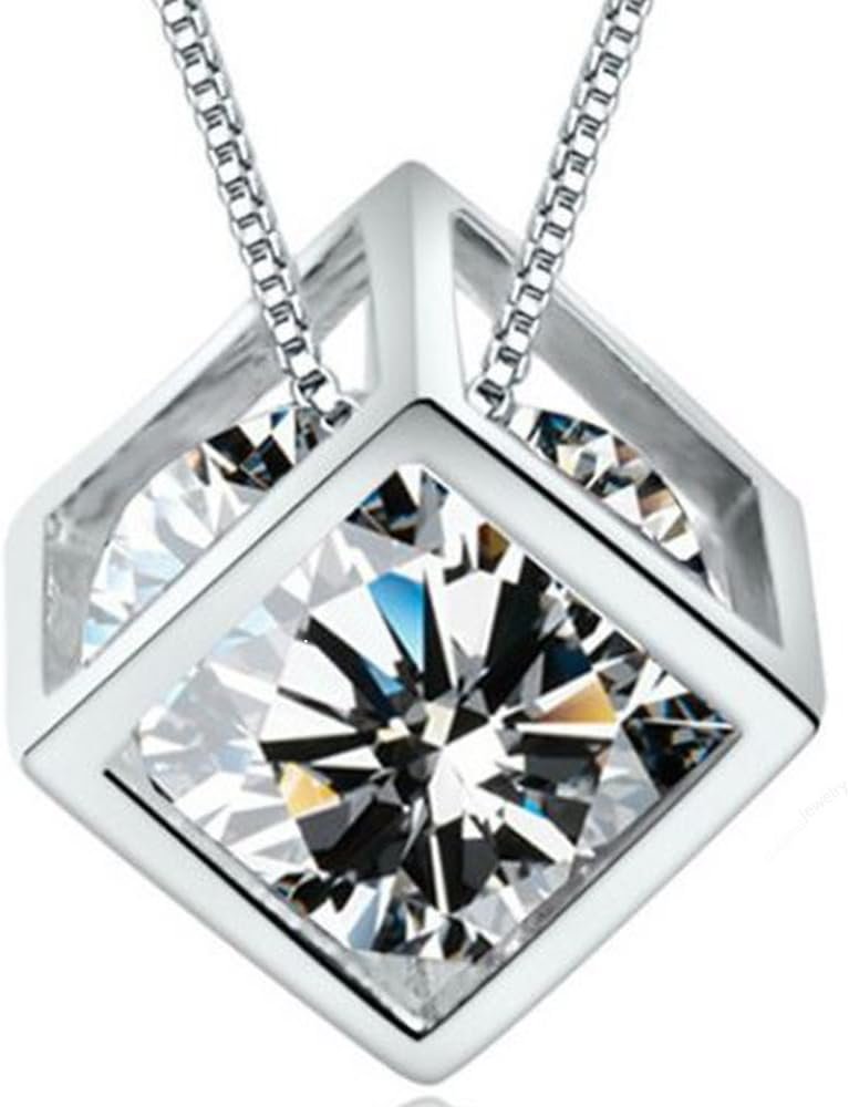 グラムジュエリーレディースキューブキューブネックレス、プラチナ仕上げ、低アレルギー性、キュービックジルコニア、925シルバー、プレゼント、ガールフレンド、スターリングシルバー、キュービックジルコニア - 이미지 2