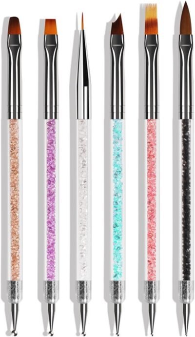 ハルキタ ネイルブラシ ジェルネイルブラシ ネイルブラシセット ネイルアートブラシ 平筆 極細 大小ドットペン カラフル 6本セット