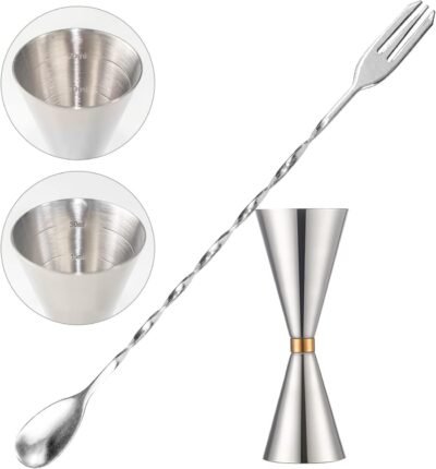 TAOTOO ジガーカップ 目盛り付き計量カップ 30ml/45ml バースプーン 30cm マドラー カクテル計量カップ ジガーカクテルシェーカーセット バーテンダーバー用品 ステンレス鋼 ハイボール酒