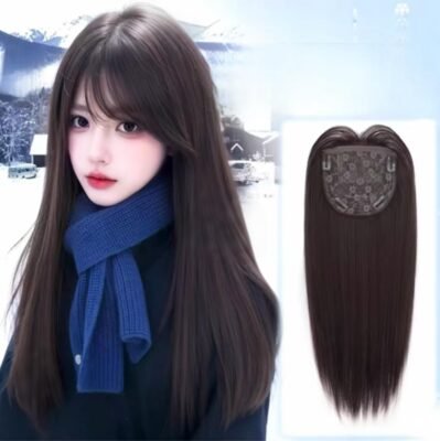 妻のガールフレンドの現在の部分的なかつらヘアピース部分ウィッグ隠された灰白い髪の部分的なかつらの女性全体の前髪ポイントウィッグ長さ21.7インチ(55 cm)(インナーネット5.1 x 5.1インチ(13 x 13 cm)大きな面積