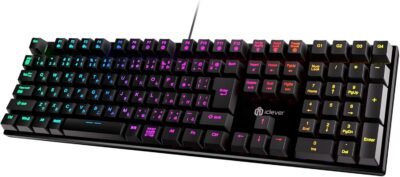 ICLEVER G07ゲームキーボード、赤い軸、メカニカルキーボード、日本のレイアウト、112キー、RGB、カスタマイズ、静か、黒