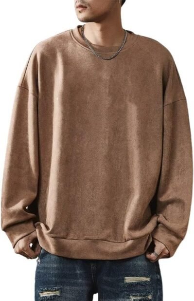 イェギオのメンズスウェットシャツ、秋の服、スエード、大きなシルエット、ソリッドカラー、大きなサイズ、レトロスウェット、プルオーバー、ルーズ、カジュアル、クール、冬の服、春の服、トップス
