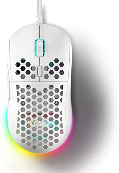Dierya M1SEゲーミングマウス、有線静か、75Gウルトラ軽量、RGBバックライト、16000度調整可能、DPIプログラマブル、WindowsPCゲーマー向けの人間工学に基づいたデザイン(白)