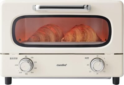 COMFEE ‘CF-MG101-AY、2024 2スライスレトロオープントースター、1,300W高出力、30分間タイマー、176-446°F(80-230°C)温度制御、スライドドア、滑らかなノブ操作、アプリコット色