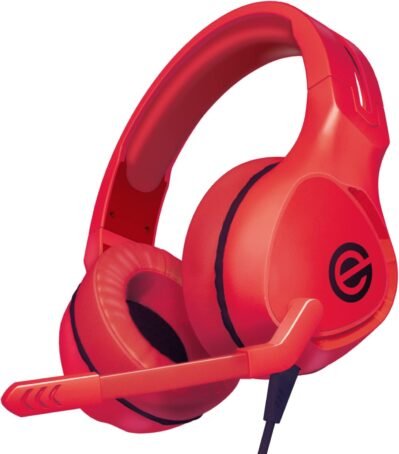 Elecom HS-G01RDゲームヘッドセット、有線0.14インチ（3.5 mm）マイクが含まれています [PS5 / PS4 / Switch] 軽量、バイノーラルオーバーヘッド、2.0インチ（50 mm）ドライバー、コントローラーが含まれている、赤