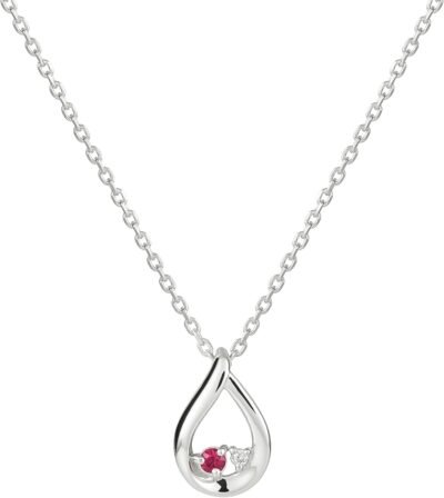 Yondo Sea 111424121810女性の永遠の銀のネックレス、ドロップモチーフ、シルバー、アクアマリン、銀、ルビー