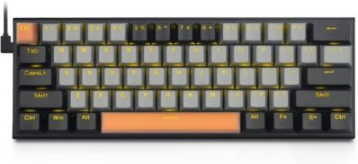 eElement メカニカルキーボード 61キー 赤軸 ゲーミングキーボード 黄色LEDバックライト付き 60%小型コンパクトキーボード USB有線 英語配列 WindowsおよびMac対応 ゲーミングキーボード (グレー+