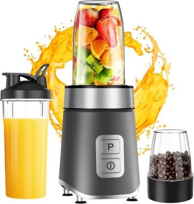 アンファッションジューサー、ブレンダー、アイスクラッシュ、スムージー、野菜、フルーツジュース、コーヒーグラインダー、ベビーフード用、400 W、高出力、20.3 fl oz（600 ml）、大容量、栄養補充、複数