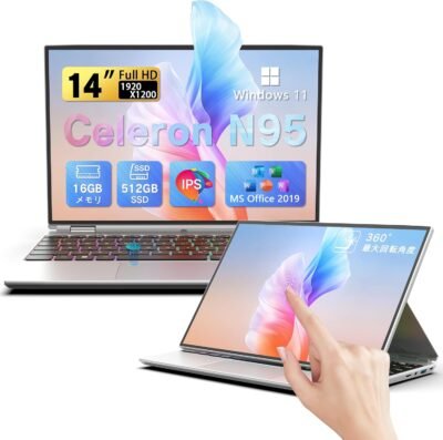Dobiosラップトップ、14インチN95ラップトップ、タッチスクリーン、PC、3.4 GHz、4C4T、16GB、512GB、SSDオフィス、Windows 11、高速熱散逸、静かな、タブレットPC、FHD1920x1200、ウェブカメラ、高速WIFI6、