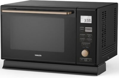 ヤマゼンMRK-F250TSV(B)蒸気オーブンレンジ、7.5ガロン(25 L)、一人暮らし、平らなタイプ、自動メニュー、19型、四角いプレート、ブラック