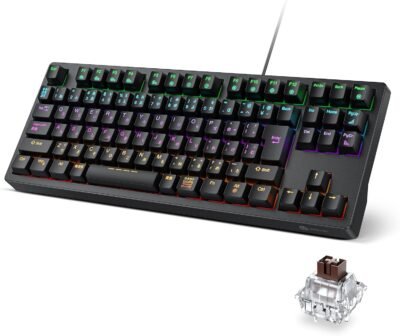 ICLEVER G06ゲームキーボード、数字キーパッドレス、メカニカルキーボード、日本のレイアウト、91キー、カスタマイズ、静か、ゲーム/オフィスの使用、コンピューターキーボード（黒）