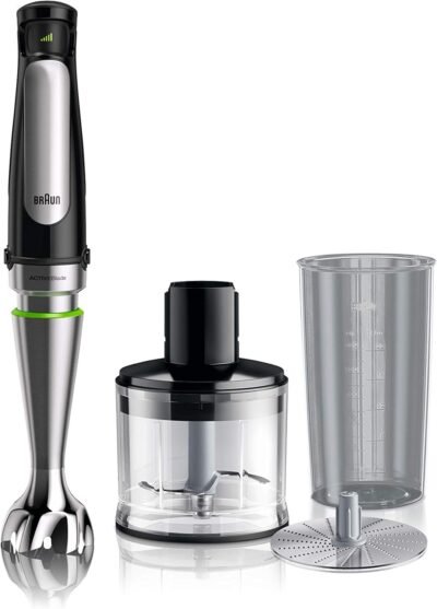 Brown Hand Blender、Multi-Quick 7、MQ7030XG、簡単な操作、時間節約、離乳食、準備、スムージー、スープ、クラッシュ、ミックス、チュー、チョップ、グタバメ、4-in-1、高出力400W、簡単なクリーン、