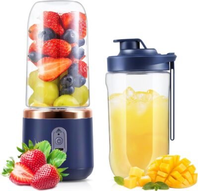 ジューサーミキサー(2024エンハンスバージョン)果物、野菜、ジュース、栄養補充、多目的、高速回転22,000回あたり22,000回、400 ml x 2大容量、タイプC充電式、
