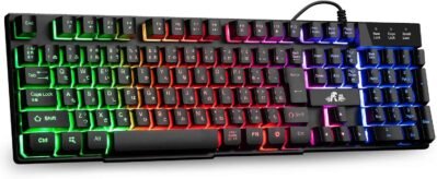 RIIゲームキーボード、106キー、日本のレイアウト、USB有線、PS4互換性、バックライト、19キー、衝突防止、防水、7色、Windows、Mac OS、Vista、Xlinuxなどの互換性