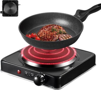 電気クッキングストーブ、ポータブル電磁調理器、IHホットプレート1000W電気ストーブトップバーナーカウンタートップ、鋳鉄鍋用5加熱レベル小型多機能クックトップ