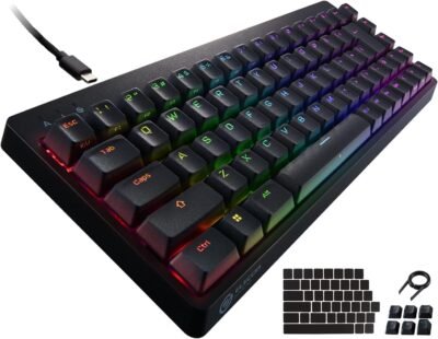 エレコム ゲーミングキーボード 有線 V-custom VK300S RGB テンキーレス 65%サイズ メカニカル ネオクラッチキーキャップ 銀軸 スピードリニア USBポート搭載 VK300SBK