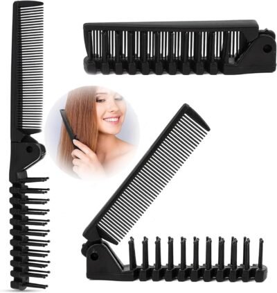 ヘアコーム 帯電防止コーム ポータブル 折りたたみヘアブラシ 折りたたみヘアコーム 女性 男性 旅行用 双頭理髪ツール 家庭用理髪店 カッティング ブラック 3個