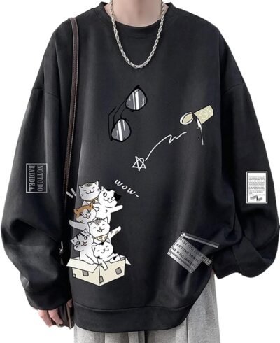 Bligo メンズ トレーナー 秋服 パーカー 長袖 Tシャツ 丸首 猫柄 プリント トレーナー 大きいサイズ プルオーバー ゆったり カジュアル おしゃれ かわいい 面白い 無地 軽量