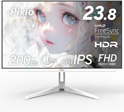 Pixio PX248 Wave ゲーミング モニター、23.8 インチ、200 Hz リフレッシュ レート、FHD、内蔵スピーカー、ホワイト