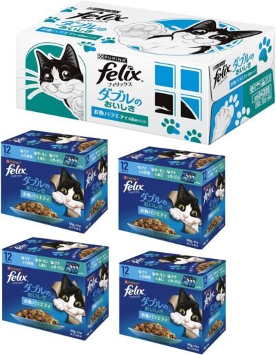 フェリックスポーチ、二重のおいしい魚の品種（マグロ＆ホワイトフィッシュ、サーモン＆マッケレル、マグロ＆サルダン）、1.8オンス（50 g）x 48バッグ（12袋x 4ボックス）（Amazon.co.jp排他的）