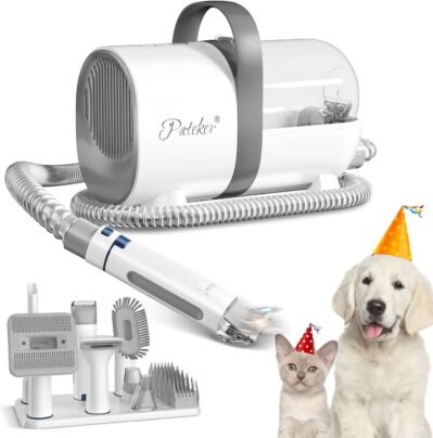 Pateker®7in 1ペットトリマーセット|ペットグルーミングバキュームクリーナー|ブラシと掃除機|犬の掃除機|自動吸引脱毛ケア|低ノイズと初心者|犬のトリマー|ペットグルーミング&