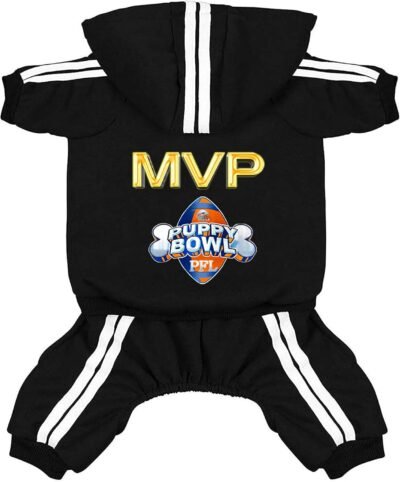 犬のフーディー犬の服アパレル4レギュードジャンプスーツサッカーMVPフリースセーター冬のスウェットシャツ温かい犬のフーディーミディアム犬猫ブラックM