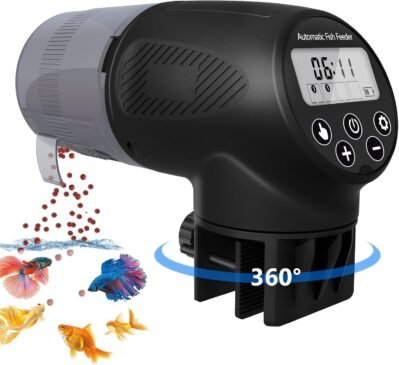 自動フィーダー、魚、トロピカルフィッシュ、メダリオン、自動フィーダー、6.8 FL OZ(200 mL)、大容量、金魚、自動フィーダー、サイレント、調整可能な分布、自動フィーダー、水分