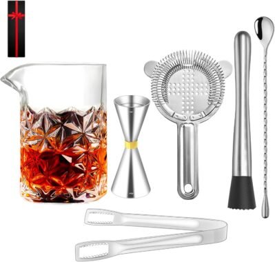 ミキシンググラス カクテルシェーカー ステンレススチール カクテルセット バーセット ミキシンググラス 30/45ml 目盛り付き計量カップ 30cm バー スプーン 乳棒 ストレーナー アイストング ギフトセット バーテンダー グッドアシスタント カクテル