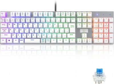 赤と青の軸を備えた電子要素メカニカルゲーミングキーボード、フルサイズの109キー、タイプC USB有線接続、すべてのキー衝突証明、RGB LEDバックライト、WindowsとMac OSをサポート