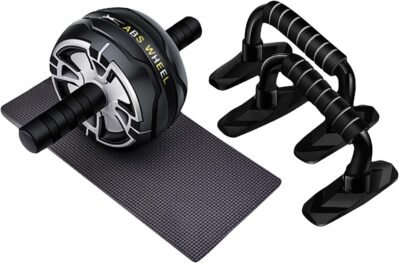 Mat + Pushup、ABホイール、運動、荷重容量484.7 lbs(220 kg)、筋肉トレーニング用品、ブラックグレー付きCatoom腹部ローラー