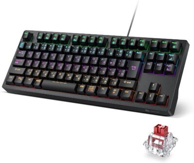 ICLEVER G06ゲームキーボード、数字キーボード、赤い軸、メカニカルキーボード、日本のレイアウト、有線、91キー、80%サイズ、カスタマイズ、24種類、バックライト、ゲーム/オフィス、コンピューターキーボード、ウィンドウ