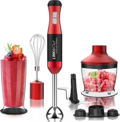 Linkchefハンドブレンダー、マルチスティックブレンダー、ハンドミキサー、フードプロセッサー、離乳食、5インチ(ミックス、クラッシュ、チョップ、クラッシュ、泡立て器)、氷の互換性、電気泡