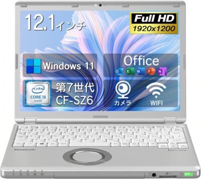 使用済みのラップトップ、CF-SZ6、第7世代、コアi5、ラップトップ、1920 x 1200FHD、ウルトラ軽量、12.1インチウェブカメラ、wifi、ビルトインBluetootheth、HDMI、中古PC、MS Office2019、Windows 11、Wireless Mouse、