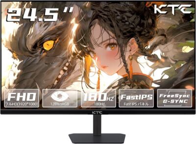KTC H25T7 24.5インチゲームモニター、高速IPSパネル、フルHD 1080p、マットディスプレイ(180Hz、HDMI 2.0、DP 1.4、低青色光、フリッカーフリー、適応同期互換)