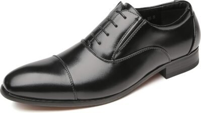 フォックスセンスメンズビジネスシューズ、本物の革、ストレートチップ、ドレスシューズ、内側の翼、軽量、防水、フォーマル