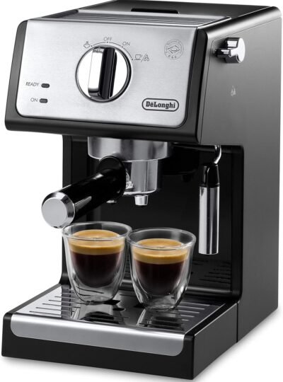 de’longhi ECP3220J-BKエスプレッソメーカー、カプチーノ、ラテアート、エスプレッソマシン、ロングカップ互換(最大4.7インチ(12 cm)、メンテナンスが簡単、強烈な黒