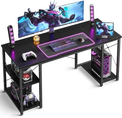 両面ラック付きODKデスク、幅55.1 x深さ20.9インチ（140 x 53 cm）、黒