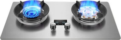 ステンレススチールガスストーブトップ2バーナー、ドロップインガスカウンタートップストーブ、ホームキッチンアパートメント用のガスストーブ屋外