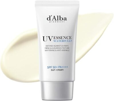 D’Alba Water Full Essence Sun Cream、1.7 Fl Oz(50 ml)、日焼け止め、UV保護、爽やかな顔、全身、乾燥肌、SPF 50+/PA ++++、ビーガン、汗、耐水性、防水性