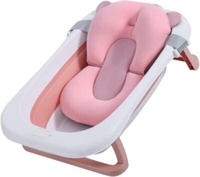 ズーブリーベビーバス、温度ディスプレイ、ベビーバス、2ピースセット、バスチェア、ベビー、ベビーバス、折りたたみ式、滑り防止、子供用ポータブルシャワー、人気のバスタオル、ベビーランキング、ベビーシャワー、ピンク