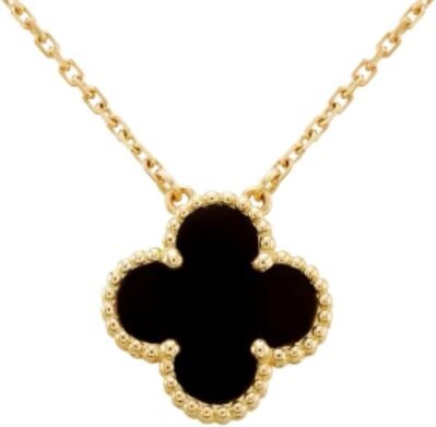 クローバーネックレス、18Kイエローゴールド、女性用、18Kゴールド、クワトルフォイルが存在し、刻まれた