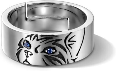 ロッキューメンズリング、ワンサイズが最もフィットし、オープニング、インディゴジュエリー、猫リング、ライト表面、オープニング、誕生日、パーティー、卒業、ギフト、ファッション、猫のアクセサリー