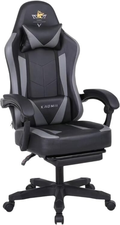 Kagmii KM6006ゲームチェア、ゲームチェア、デスクチェア、オフィスチェア、コンピューターチェア、コンピューターチェア、テレワークチェア、オットマン、リクライニング機能、ハイバック、ブラック